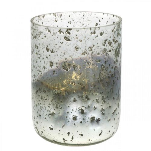 Artikel Kerzenglas zweifarbig Glasvase Windlicht Klar, Silber H14cm Ø10cm
