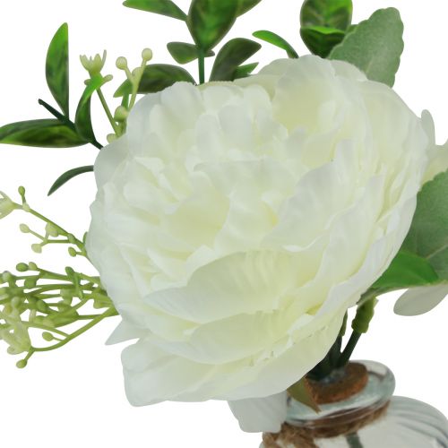 Floristik24 Tischdeko Pfingstrose Weiß in Glas Vase Künstlich 20cm