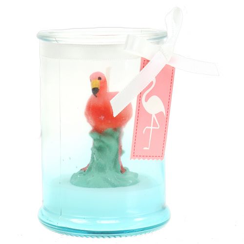Floristik24 Windlichtglas mit Flamingo-Kerze 9cm
