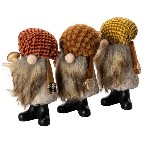 Set aus 3 Wichtel Figuren aus Filz und Kunststoff 10 cm mit Bart und Zipfelmütze