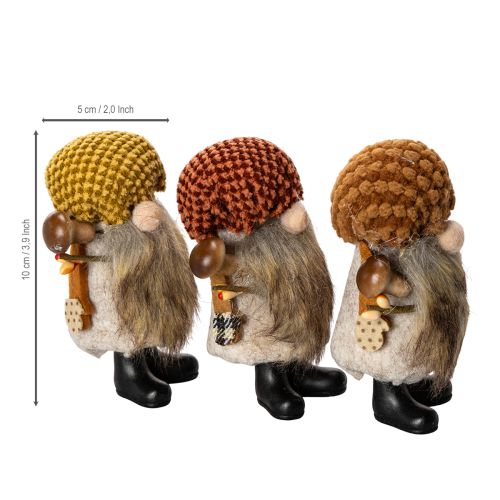 Set aus 3 Wichtel Figuren aus Filz und Kunststoff 10 cm mit Bart und Zipfelmütze | Floristik24.at