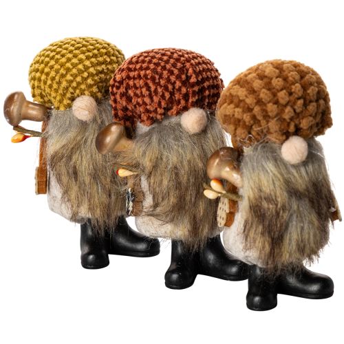 Set aus 3 Wichtel Figuren aus Filz und Kunststoff 10 cm mit Bart und Zipfelmütze | Floristik24.at