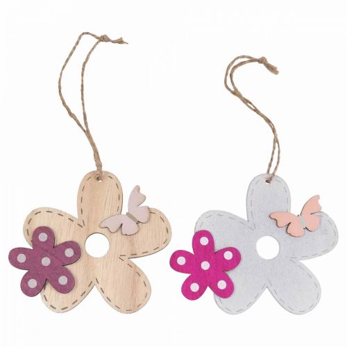 Floristik24 Wanddeko Holz Blume Schmetterling Weiß Rosa 10×9cm 8 St