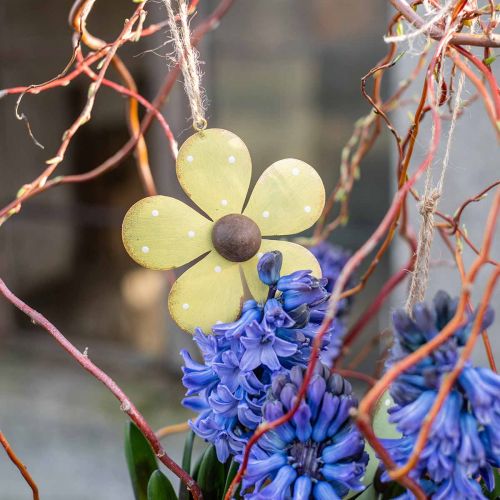 Wanddeko Metall Blume Türdeko Weiß Rosa Grün Gelb 10cm 4St