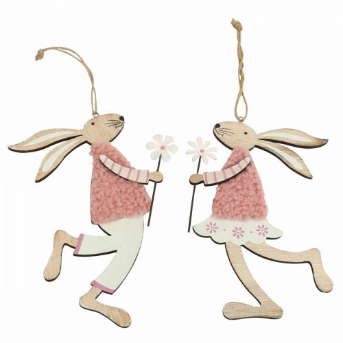 Floristik24 Wanddeko Osterhase zum Aufhängen Holz Rosa 14×19,5cm 4 St
