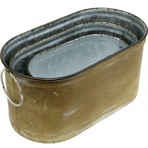Artikel Set Übertopf Metall Wanne Vintage Retro L22,5cm/27cm/31cm