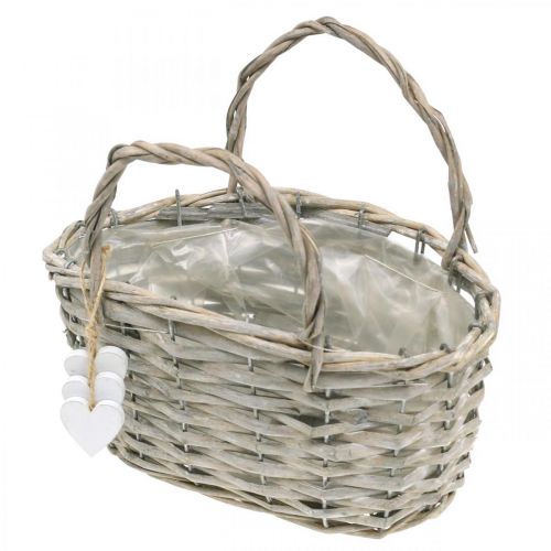 Floristik24 Pflanzkorb mit Herzdeko, Hochzeitsdeko, Korb zum Bepflanzen, Landhausstil H20,5 L23cm