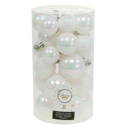 Floristik24 Weihnachtskugel Weiß irisierend Ø3,5cm - Ø5,5cm 30St