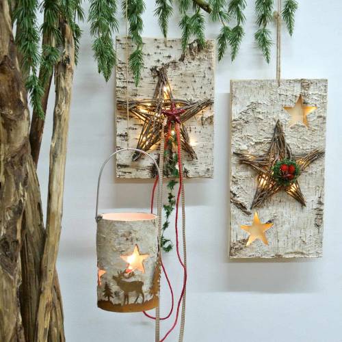 Artikel Weihnachten Schild Birke mit LED-Stern/Batterien 40cm