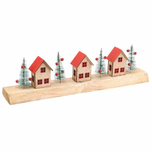 Floristik24 Weihnachtsdorf mit LED-Beleuchtung Natur, Rot Holz 40×10,5×7cm