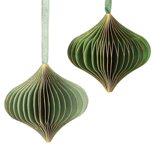 Floristik24 Weihnachtsanhänger Papier Deko Grün Gold Ø8cm 4 St