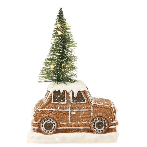 Floristik24 Weihnachtsauto mit Tannenbaum LED in Braun Weiß 2 St
