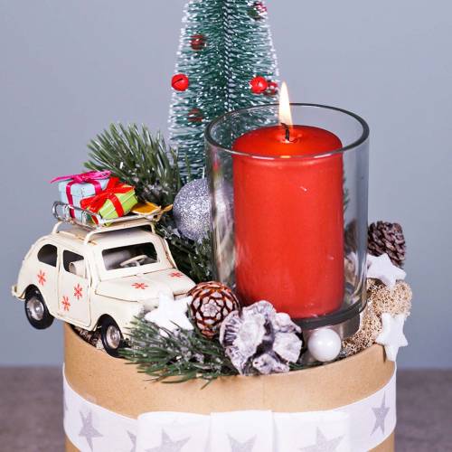 Floristik24 Weihnachts-Auto mit Paketen Rot L11cm