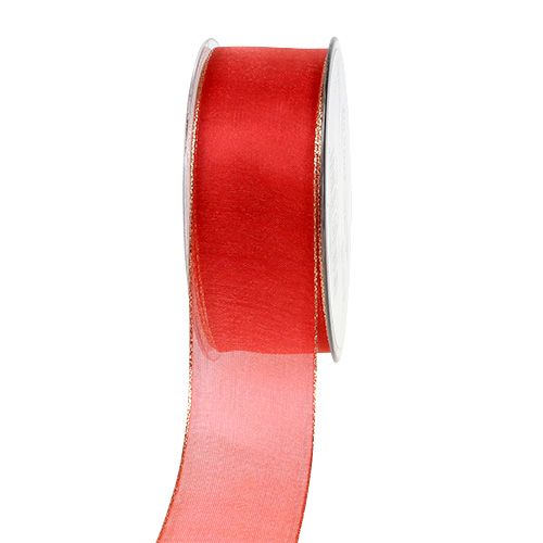 Floristik24 Weihnachtsband Rot mit Goldkante, formbar 40mm 20m