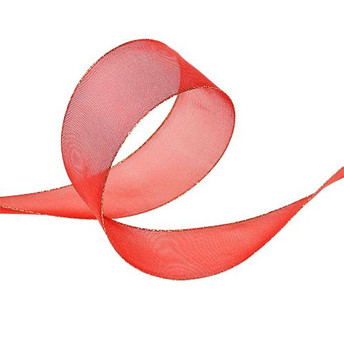 Floristik24 Weihnachtsband Rot mit Goldkante, formbar 40mm 20m