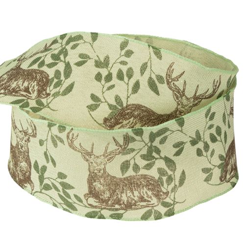Artikel Weihnachtsband mit Hirsch-Motiv Band Hellgrün 40mm 20m