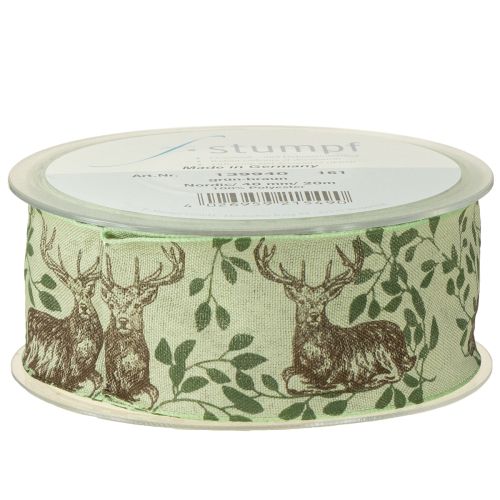 Artikel Weihnachtsband mit Hirsch-Motiv Band Hellgrün 40mm 20m