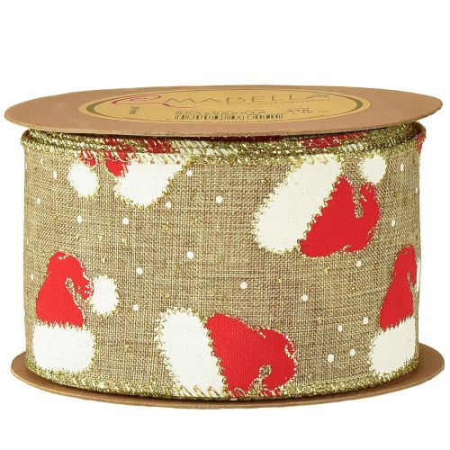Artikel Weihnachtsband mit Santa-Mützen Band Braun 60mm 10m