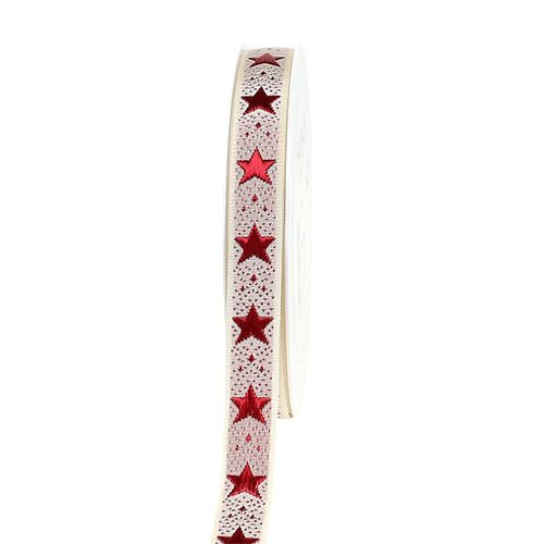 Floristik24 Weihnachtsband mit Sternen Creme 15mm 20m