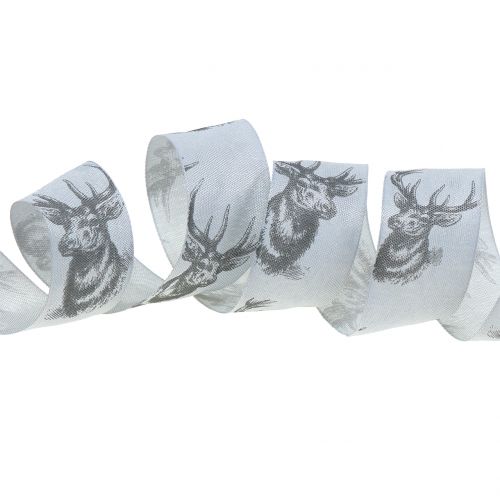 Floristik24 Weihnachtsband Grau mit Hirschmotiv 40mm 20m