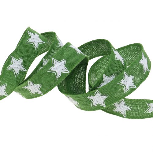 Artikel Weihnachtsband Leinoptik mit Stern Grün 25mm 15m