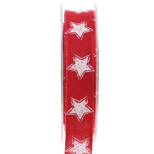 Floristik24 Weihnachtsband Leinoptik mit Stern Rot 25mm 15m
