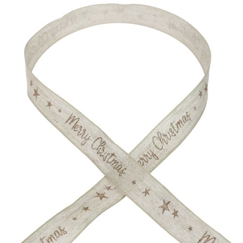 Artikel Weihnachtsband Merry Christmas Leinenband Braun 25mm 15m