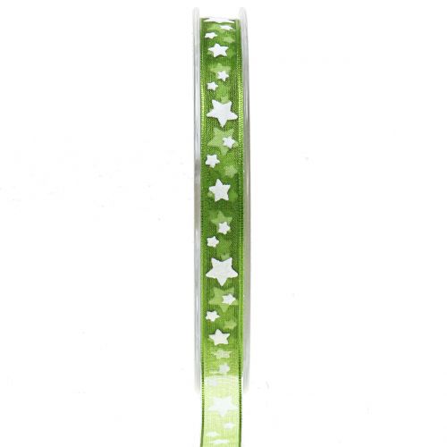 Weihnachtsband Organza Grün mit Stern 10mm 20m