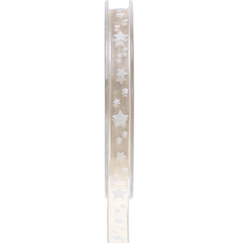 Weihnachtsband Organza Natur mit Stern 10mm 20m
