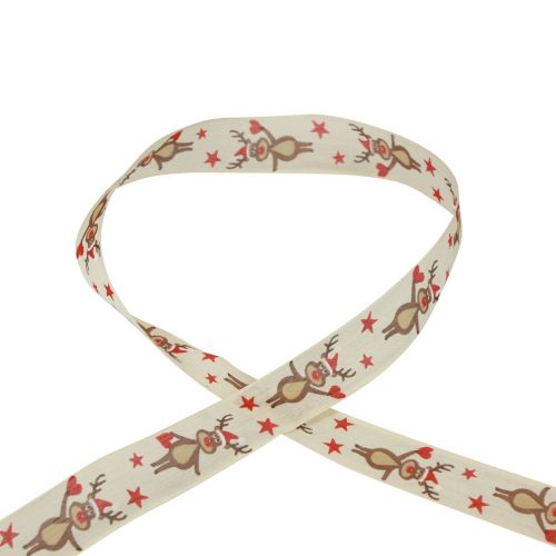 Floristik24 Weihnachtsband Rentier Creme Geschenkband Weihnachten 25mm 20m