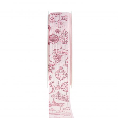 Floristik24 Deko Band Rosa mit Weihnachtsmotiv 25mm 18m