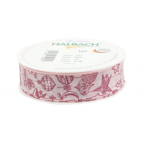 Floristik24 Deko Band Rosa mit Weihnachtsmotiv 25mm 18m