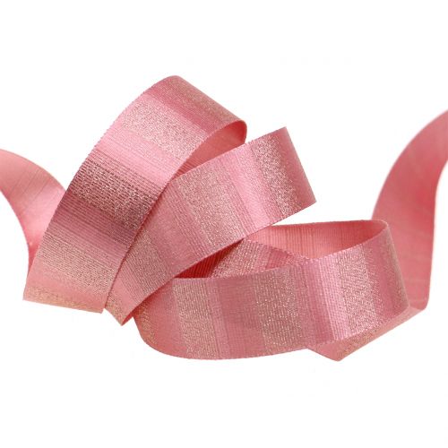 Floristik24 Weihnachtsband mit Goldfäden Rosa 25mm 20m