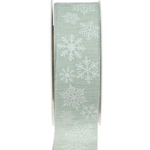 Floristik24 Weihnachtsband Schneeflocke Geschenkband Hellgrün 35mm 15m