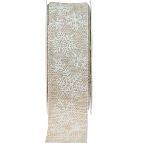 Floristik24 Weihnachtsband Schneeflocke Beige Geschenkband 35mm 15m