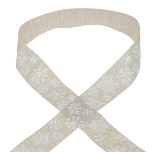 Floristik24 Weihnachtsband Schneeflocke Beige Geschenkband 35mm 15m