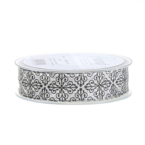 Floristik24 Weihnachtsband mit Ornamenten Silber 25mm 18m