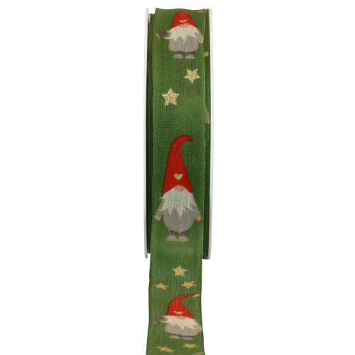 Floristik24 Geschenkband Weihnachtsband Wichtel Grün 25mm 20m