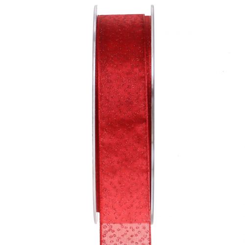 Floristik24 Weihnachtsband mit Glimmer Rot 25mm 20m