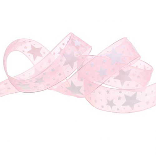 Floristik24 Weihnachtsband mit Motiv Rosa 25mm 20m