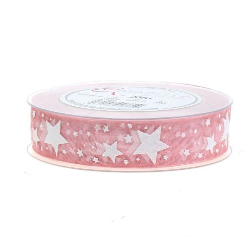 Floristik24 Weihnachtsband mit Motiv Rosa 25mm 20m
