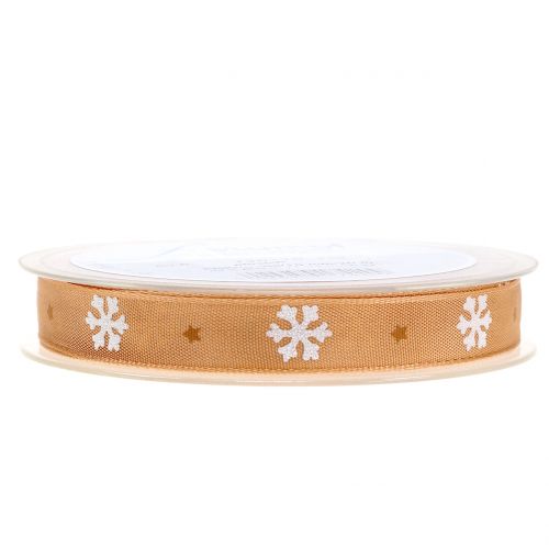 Floristik24 Weihnachtsband mit Schneeflocke Orange 15mm 20m