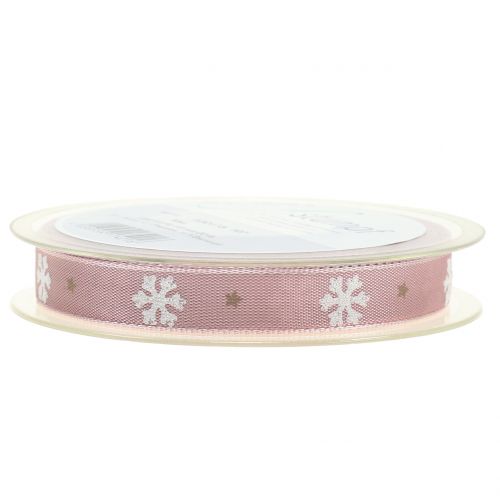 Floristik24 Weihnachtsband mit Schneeflocke Rosa 15mm 20m