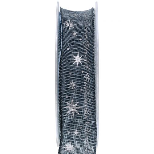 Floristik24 Weihnachtsband mit Spruch Blau 25mm 20m