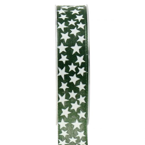 Floristik24 Weihnachtsband mit Stern Grün, Weiß 25mm 20m