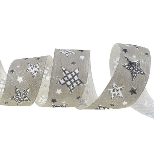 Artikel Weihnachtsband mit Sternmotiv Grau 40mm 20m