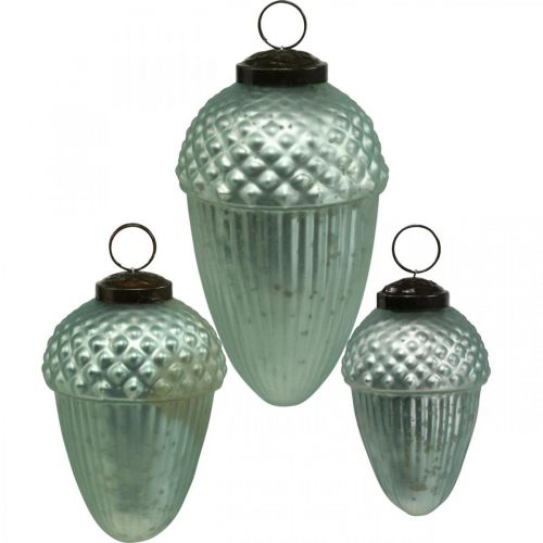 Floristik24 Weihnachtsbaumschmuck Eichel Glas Mint 11-14,5cm 3er-Set