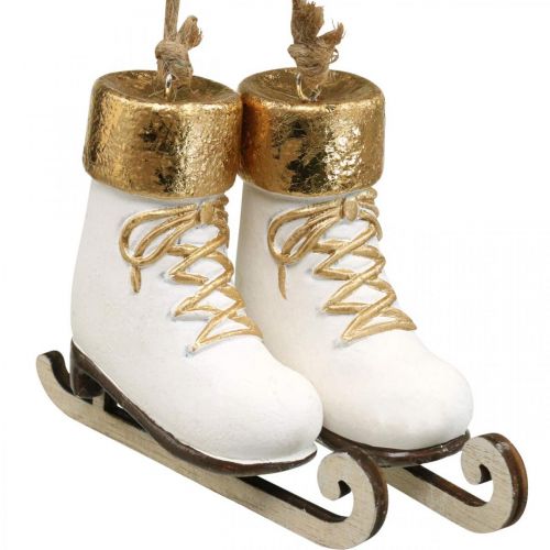 Floristik24 Weihnachtsbaumschmuck Schlittschuh Gold, Weiß 10×8×3cm 2Paar