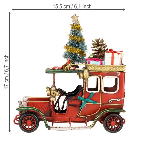 Artikel Weihnachtsdeko Oldtimer mit Geschenken und Zuckerstange auf dem Dach
