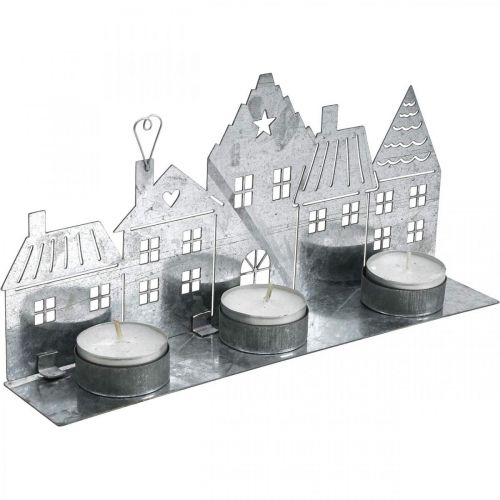 Artikel Weihnachtsdeko Häuser, Teelichthalter Metall Silbern 25cm